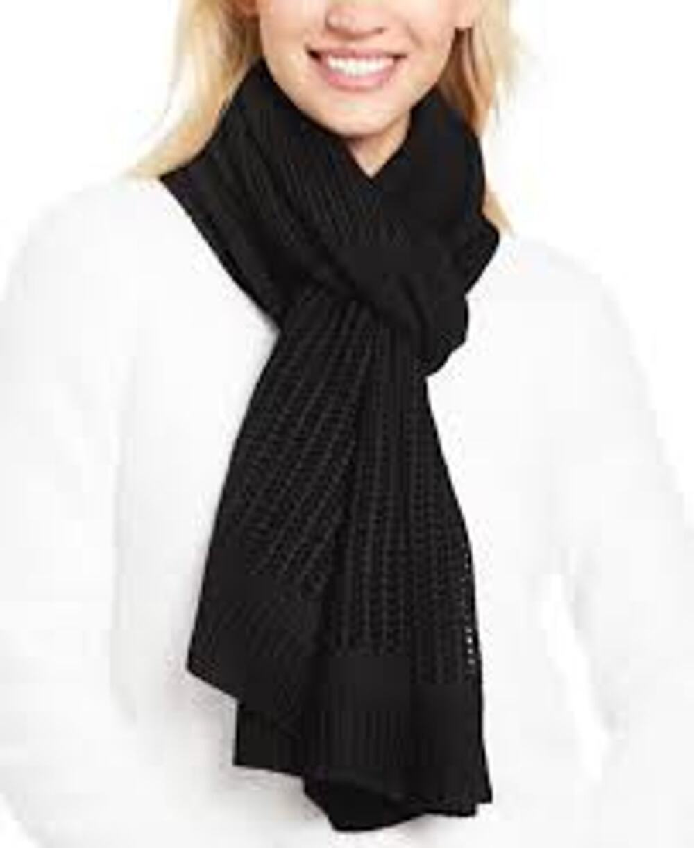DKNY Knit Blocked Winter Warm Weather Scarf Black NWT OSFM